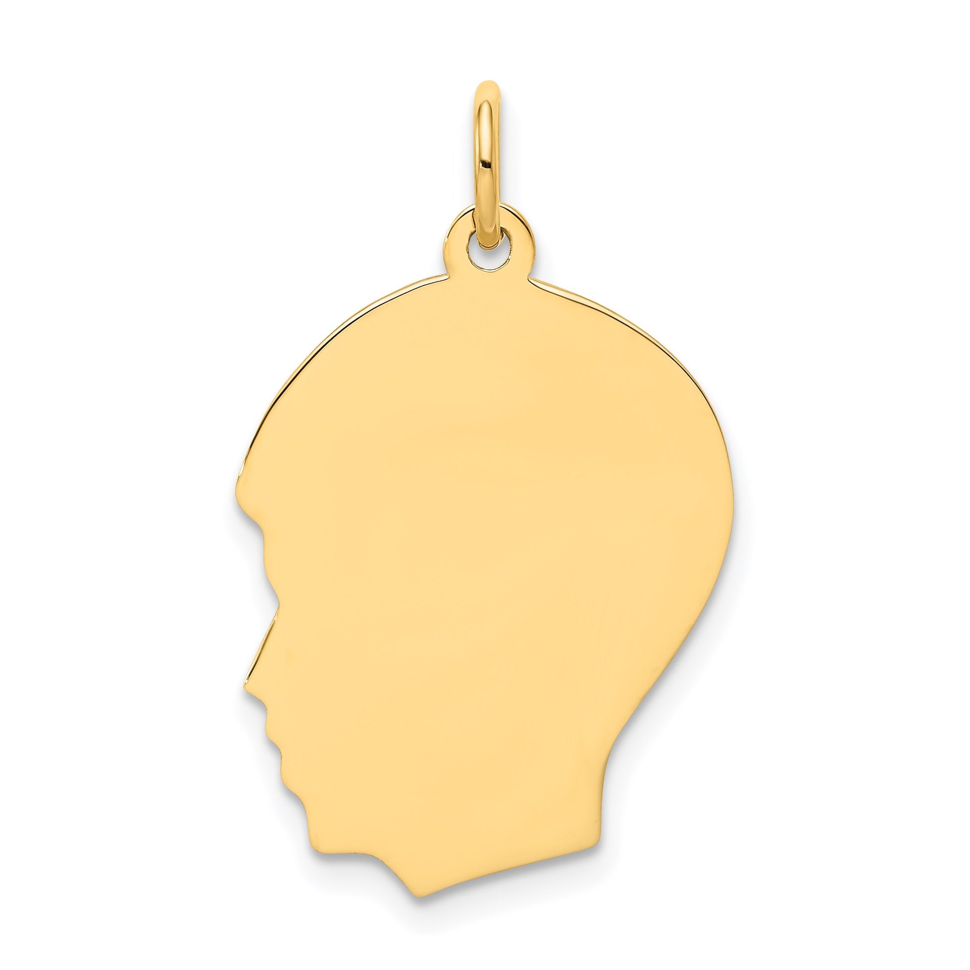 14k Plain Medium .035 Gauge Facing Left Engravable Boy Head Charm