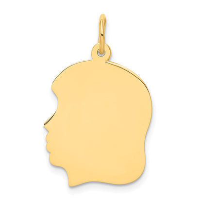 14k Plain Medium .011 Gauge Facing Left Engravable Girl Head Charm