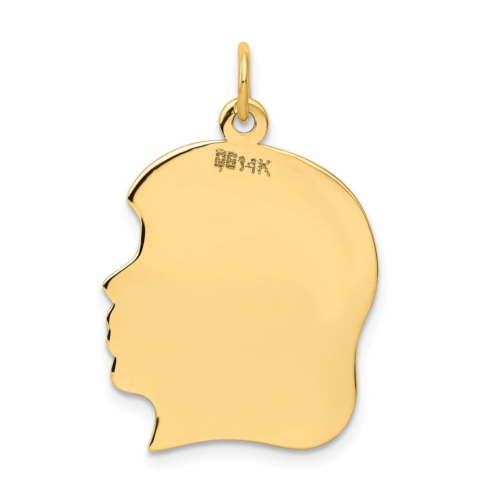 14k Plain Large .035 Gauge Facing Right Engravable Girl Head Charm