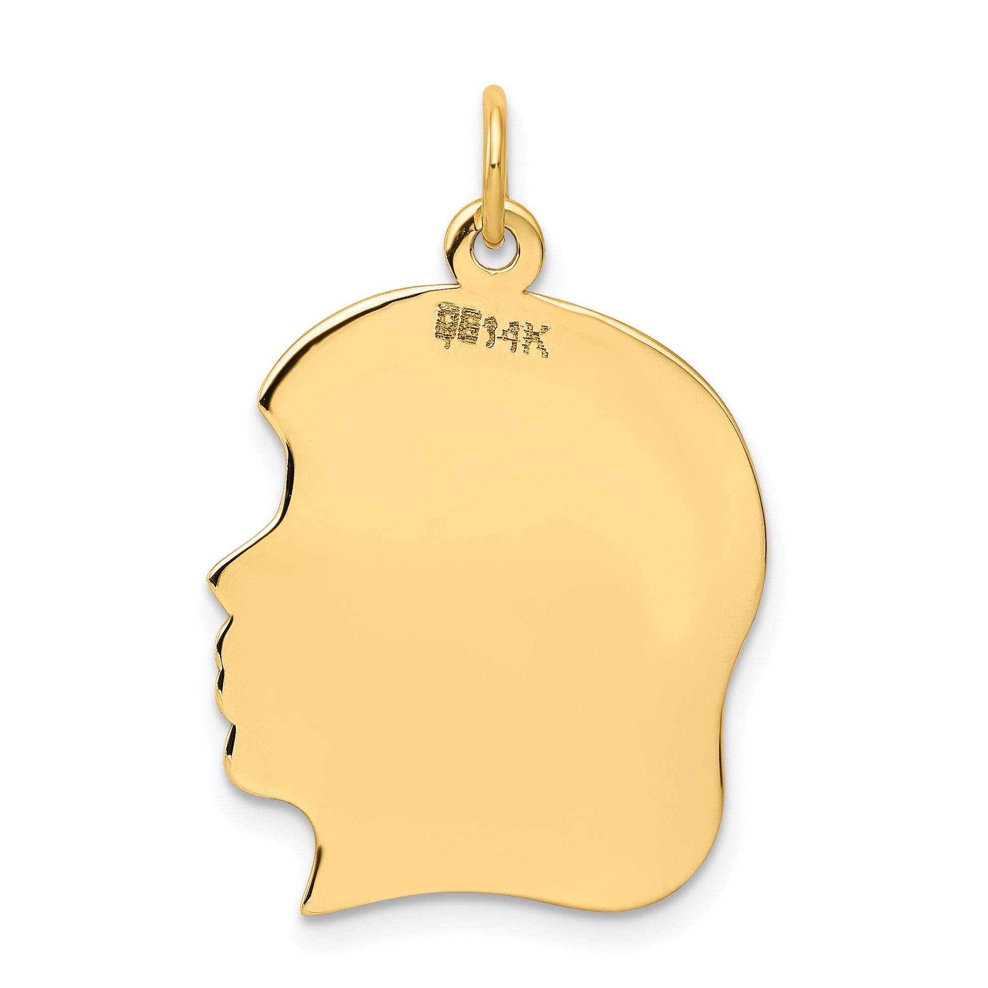 14k Plain Large .009 Gauge Facing Right Engravable Girl Head Charm