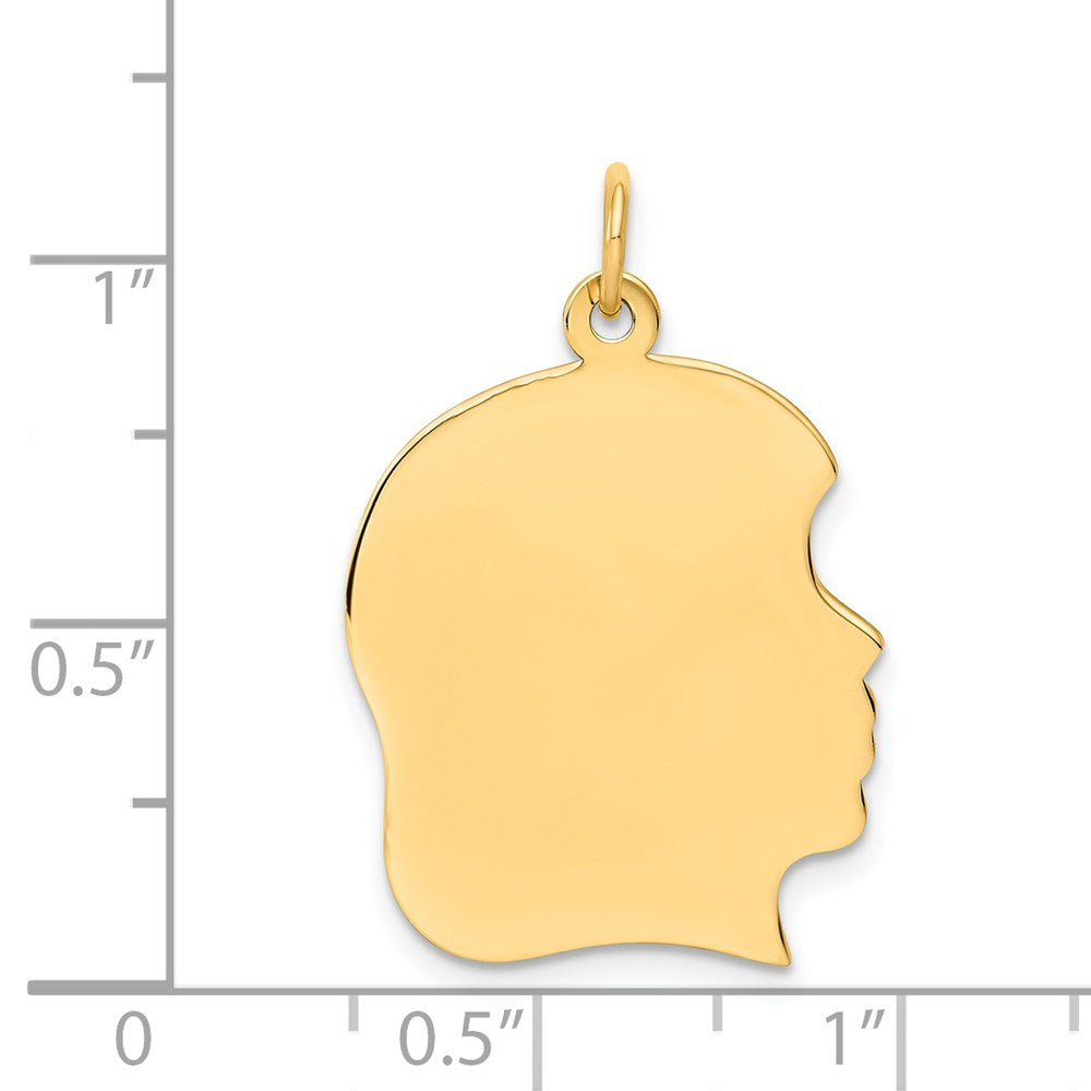 14k Plain Large .035 Gauge Facing Right Engravable Girl Head Charm