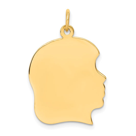 14k Plain Large .035 Gauge Facing Right Engravable Girl Head Charm