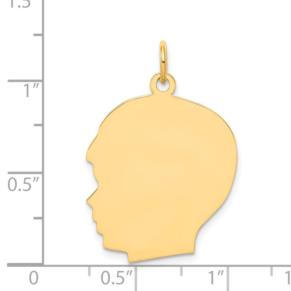 14k Plain Large .035 Gauge Facing Left Engravable Boy Head Charm