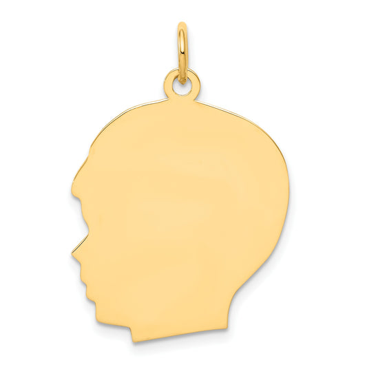 14k Plain Large .013 Gauge Facing Left Engravable Boy Head Charm