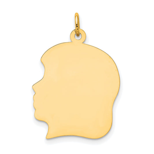 14k Plain Large .013 Gauge Facing Left Engravable Girl Head Charm