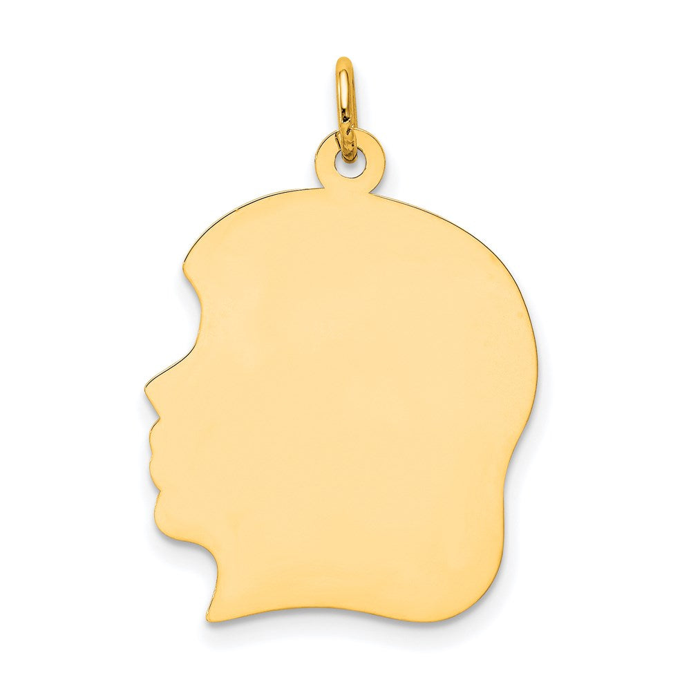 14k Plain Large .035 Gauge Facing Left Engravable Girl Head Charm