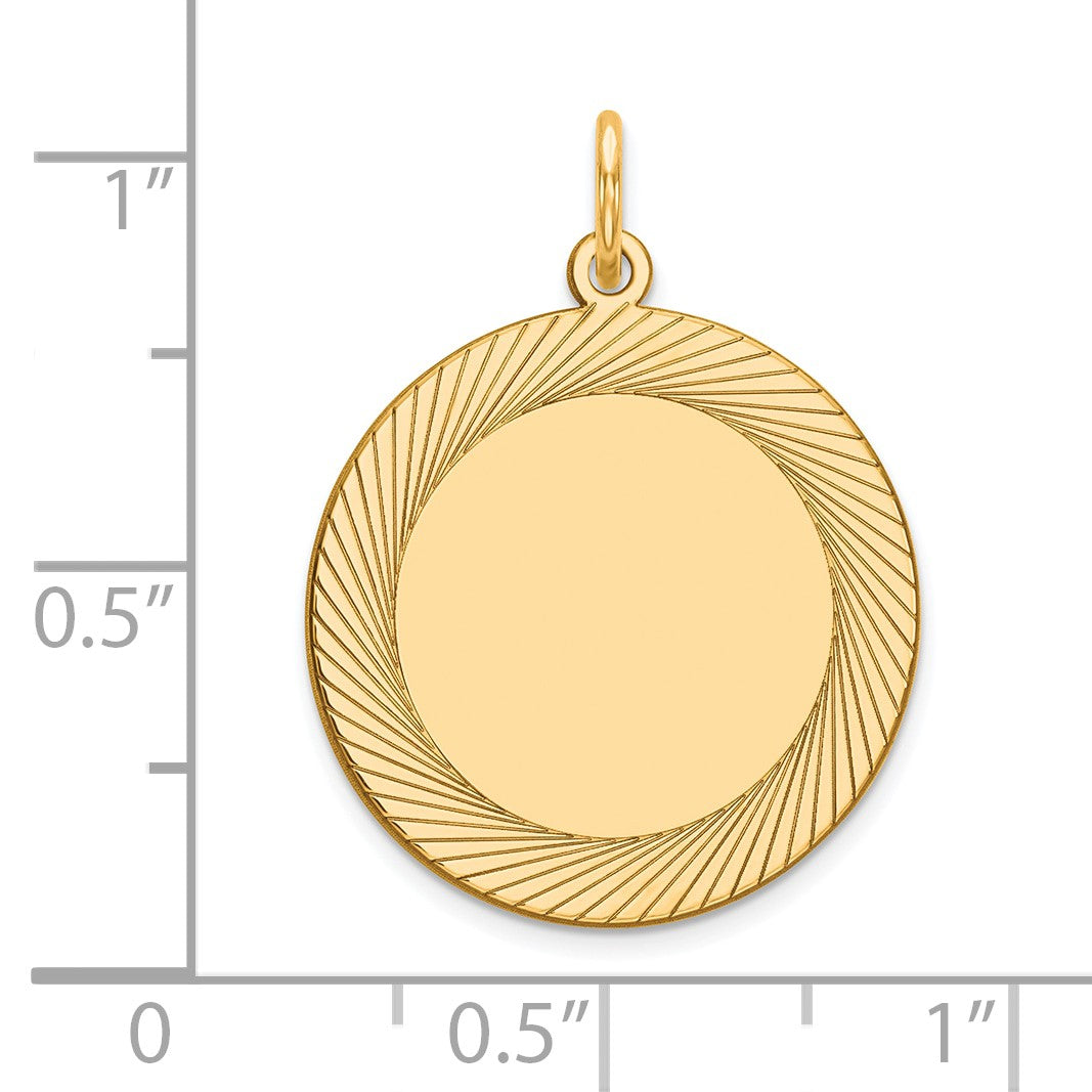 14k Etched Design Edge .027 Gauge Round Engravable 19mm Disc Charm