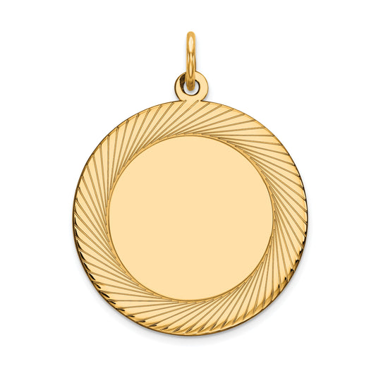 14k Etched Design Edge .027 Gauge Round Engravable 22mm Disc Charm