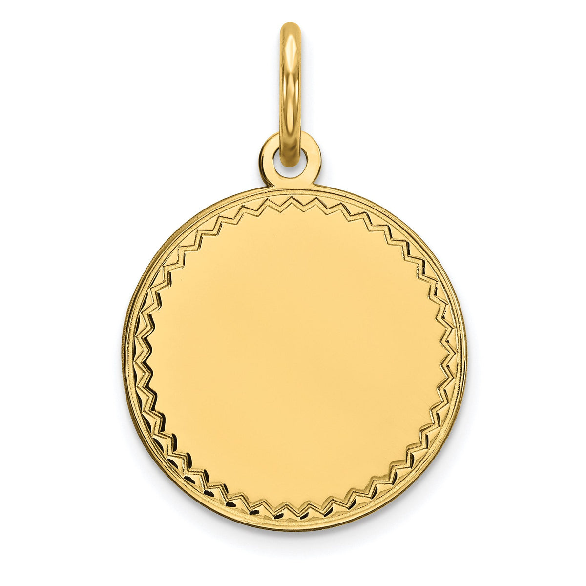 14k Plain with Zig-Zag Edge .018 Gauge Engravable Round 13mm Disc Charm