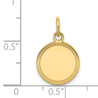 14k Plain with Zig-Zag Edge .013 Gauge Engravable Round 13mm Disc Charm