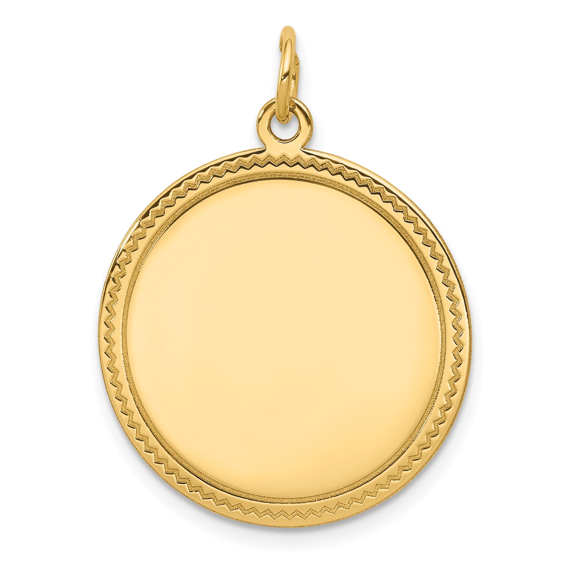 14k Plain with Zig-Zag Edge .018 Gauge Engravable Round 23mm Disc Charm