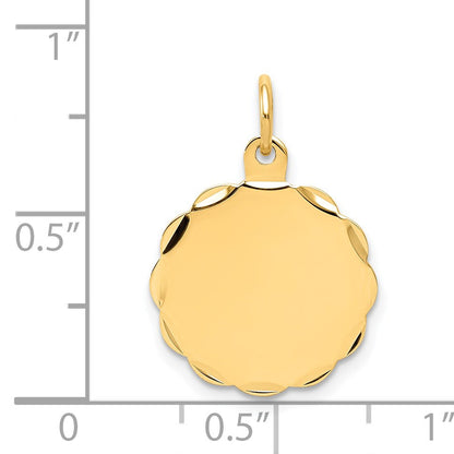 14k Etched Edge .035 Gauge Engravable Round Scalloped 18x15mm Disc Charm