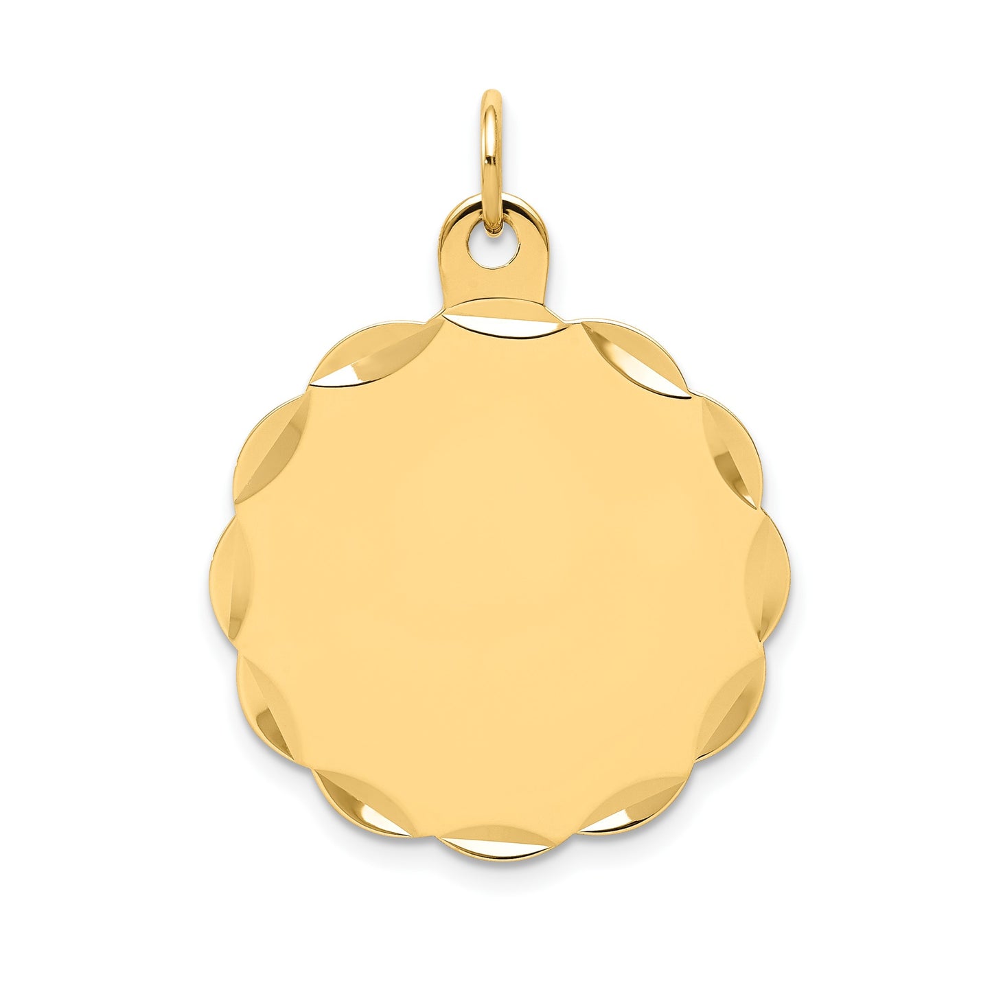 14k Etched Edge .018 Gauge Engravable Round Scalloped 22x19mm Disc Charm