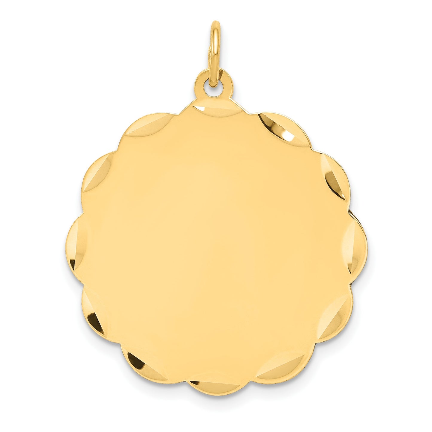 14k Etched Edge .027 Gauge Engravable Round Scalloped 28x25mm Disc Charm