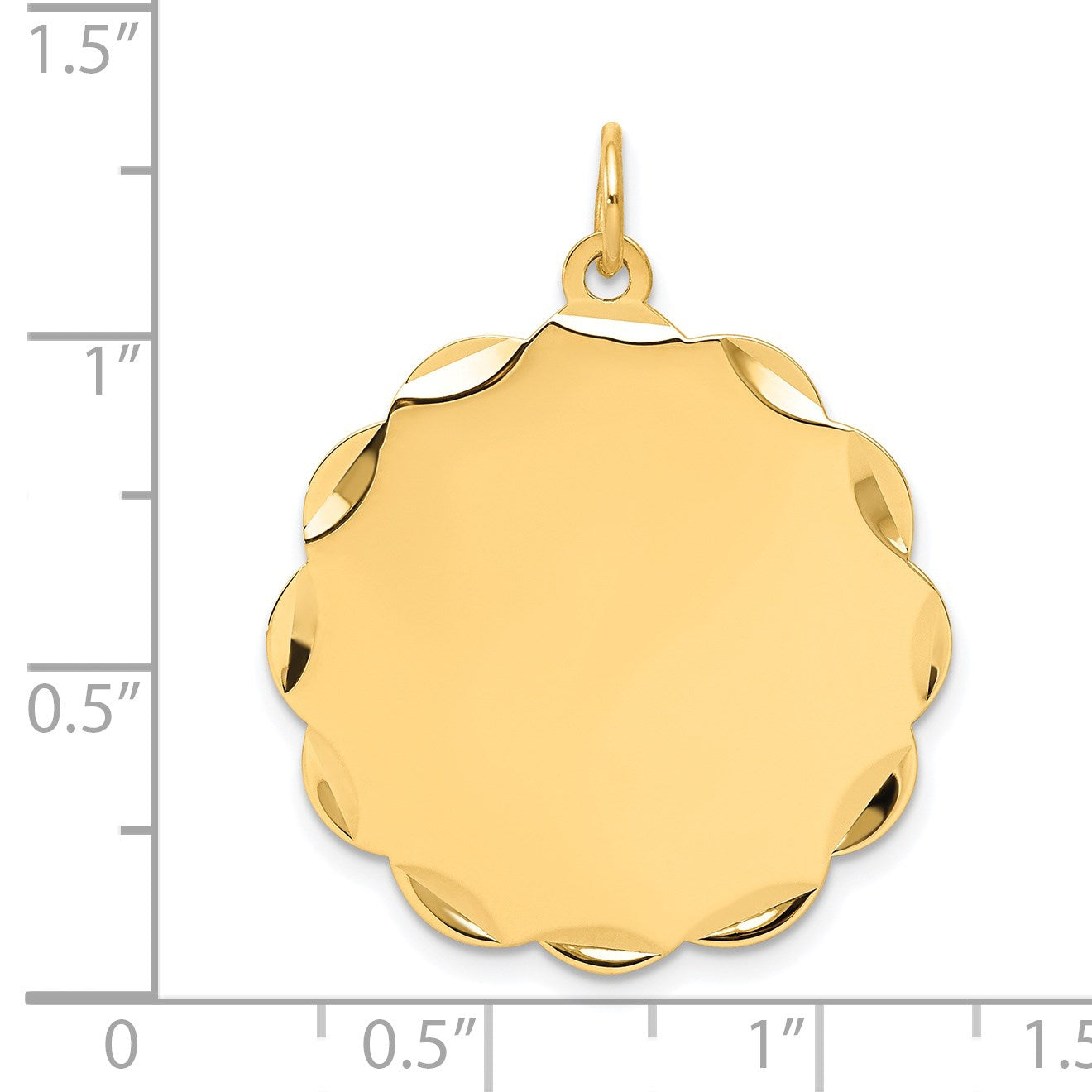 14k Etched Edge .035 Gauge Engravable Round Scalloped 28x26mm Disc Charm