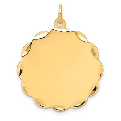 14k Etched Edge .027 Gauge Engravable Round Scalloped 28x26mm Disc Charm