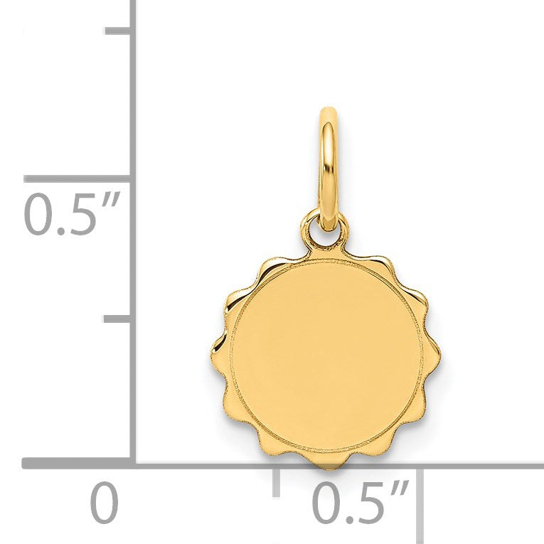 14k .013 Gauge Engravable Round Scalloped 12x10mm Disc Charm