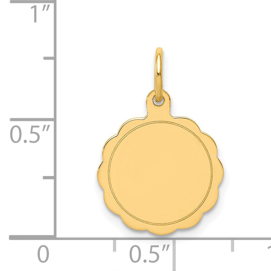 14k .013 Gauge Engravable Round Scalloped 16x13mm Disc Charm