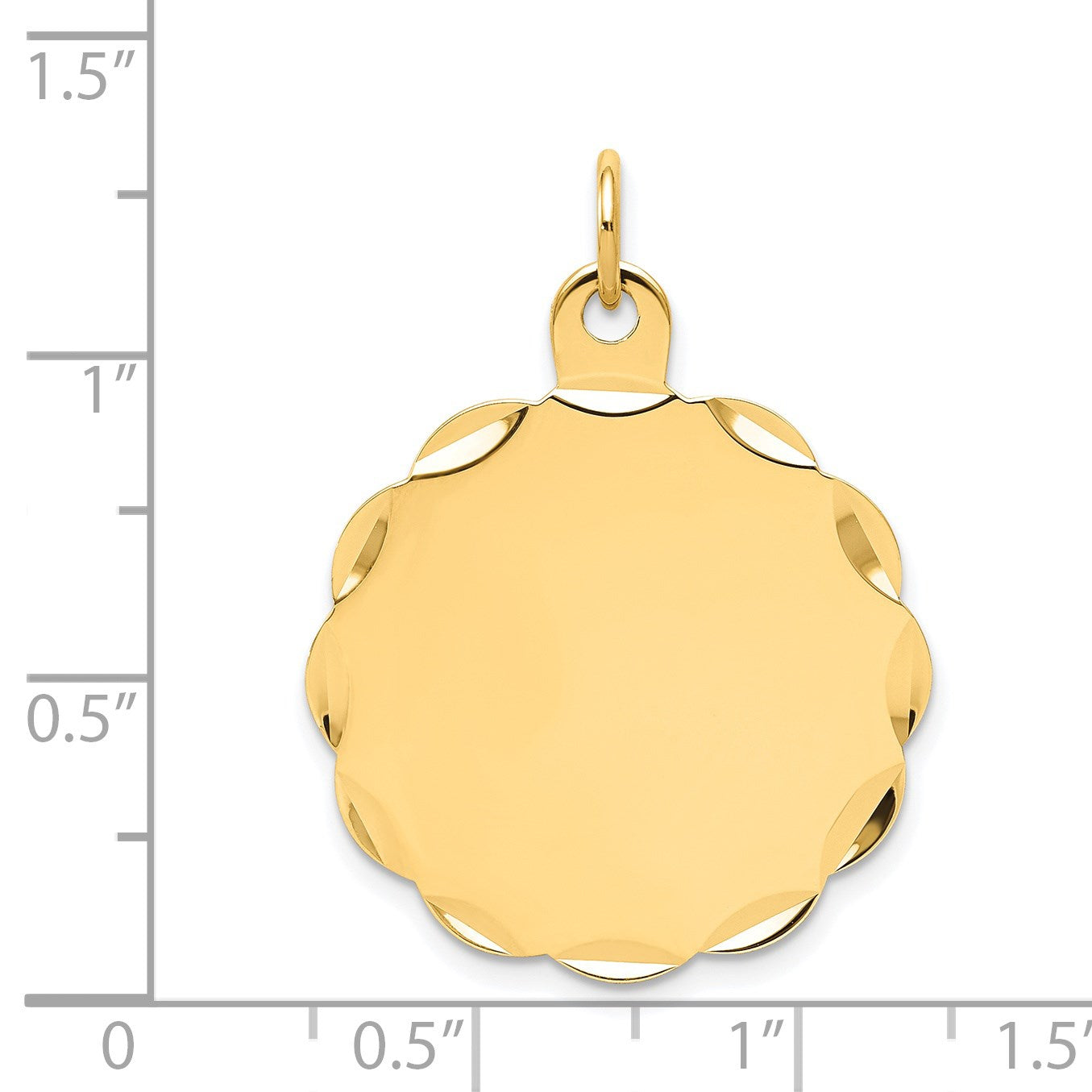 14k Etched Edge .013 Gauge Engravable Round Scalloped 26x24mm Disc Charm