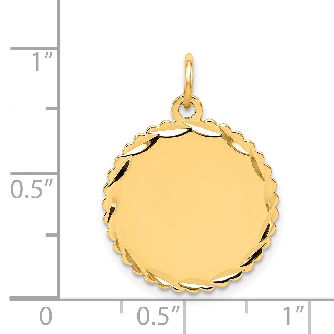 14k Etched Edge .018 Gauge Engravable Round Scalloped 20x18mm Disc Charm