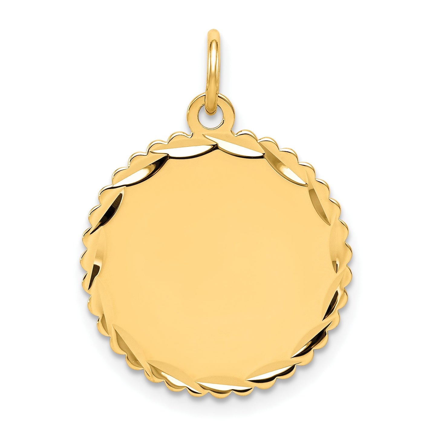 14k Etched Edge .013 Gauge Engravable Round Scalloped 20x18mm Disc Charm