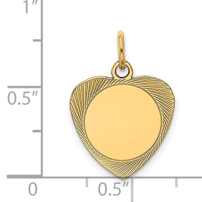 14k Etched Design .027 Gauge Engravable Heart 18x15mm Disc Charm