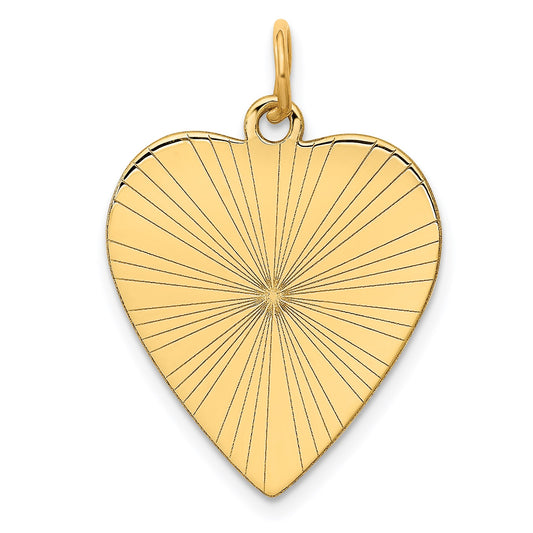 14k Etched Design .018 Gauge Engravable Heart 24x19mm Disc Charm