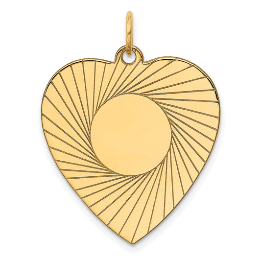 14k Etched Design .018 Gauge Engravable Heart 28x24mm Disc Charm