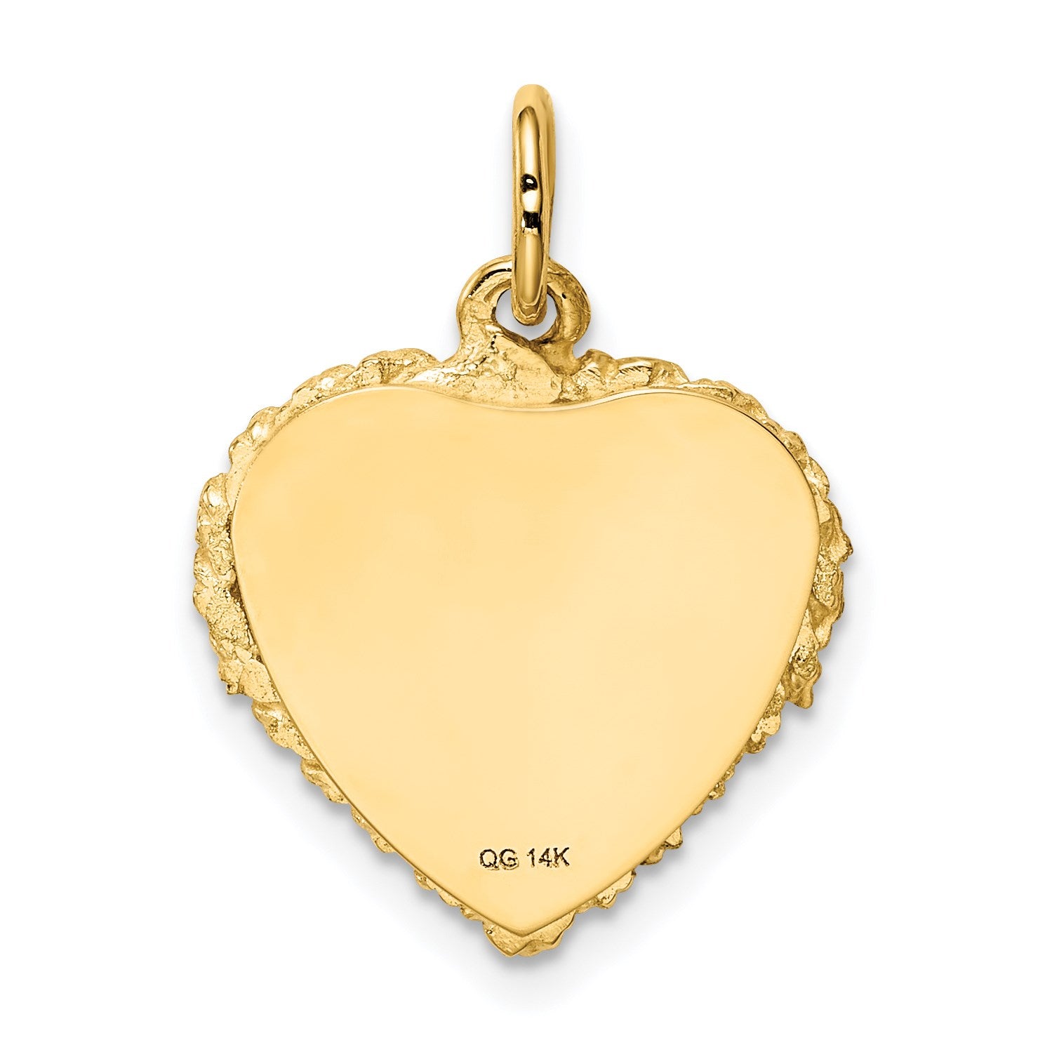 14k Etched Design with Rope Edge .013 Gauge Engravable Heart 17x19mm Disc Charm