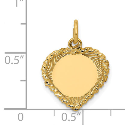 14k Etched Design with Rope Edge .013 Gauge Engravable Heart 17x19mm Disc Charm
