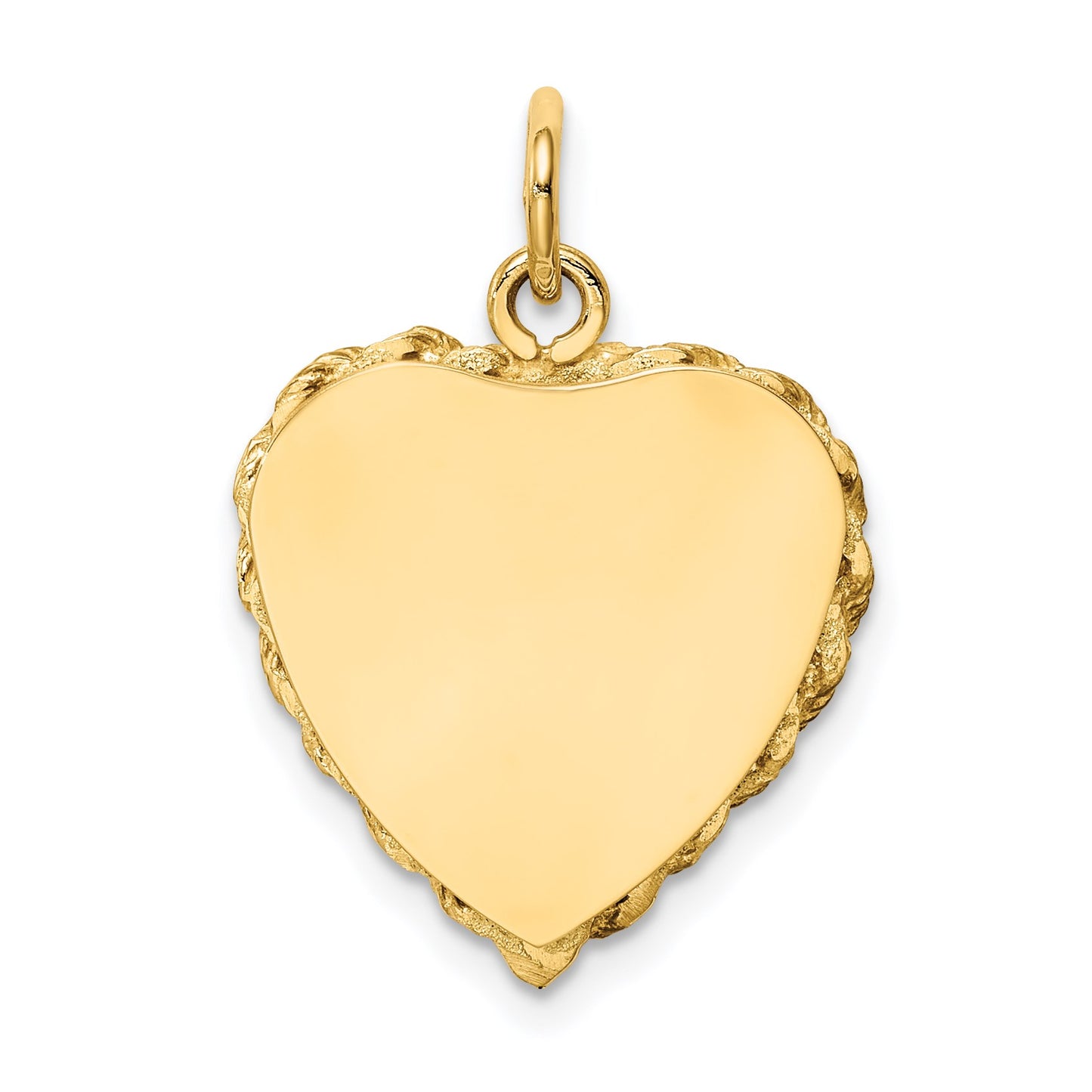 14k Etched Design with Rope Edge .013 Gauge Engravable Heart 21x17mm Disc Charm