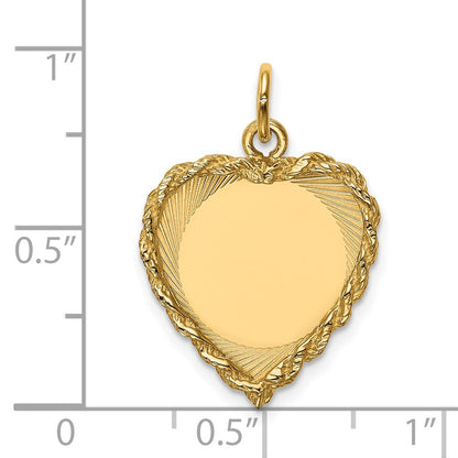 14k Etched Design with Rope Edge .013 Gauge Engravable Heart 21x17mm Disc Charm