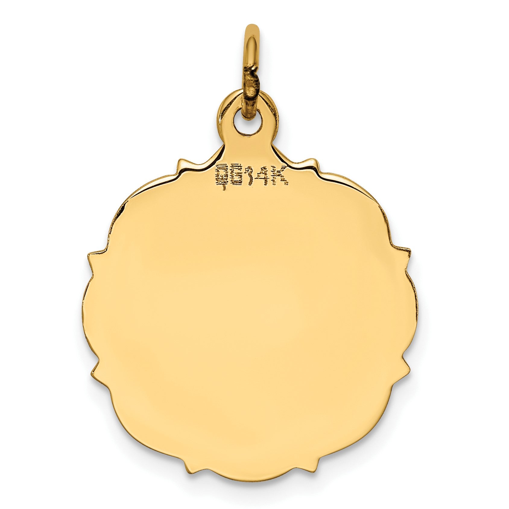 14k Plain with Fancy Edge .018 Gauge Engravable Round 20x18mm Disc Charm