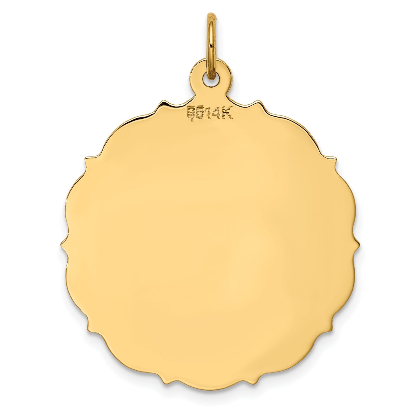 14k Plain with Fancy Edge .013 Gauge Engravable Round 29x26mm Disc Charm