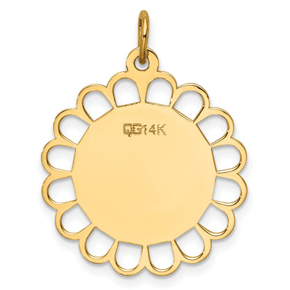 14k Plain .018 Gauge Engravable Round Flower 24x21mm Disc Charm