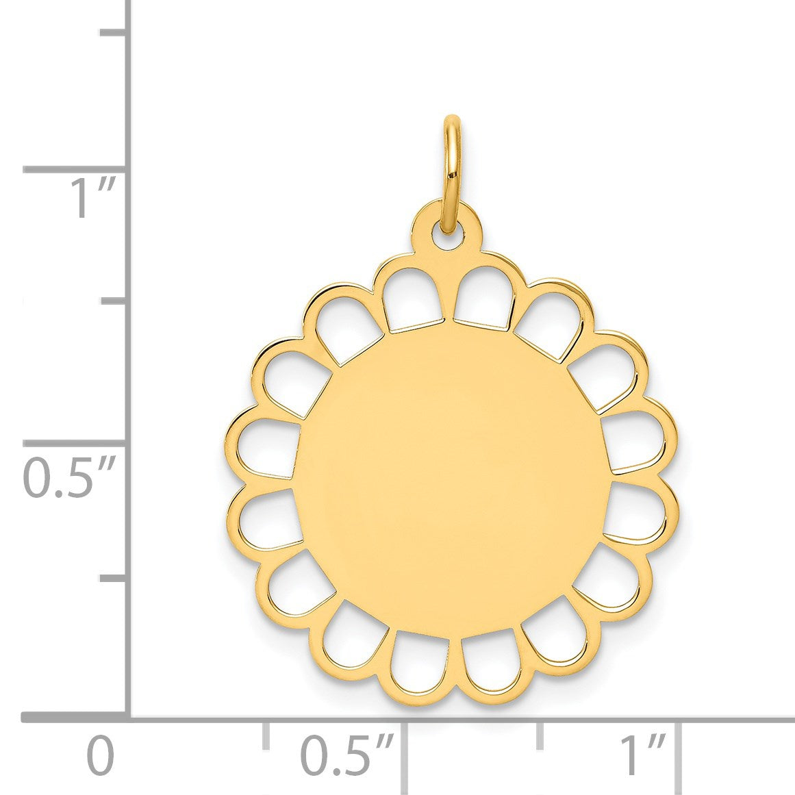 14k Plain .013 Gauge Engravable Round Flower 24x21mm Disc Charm