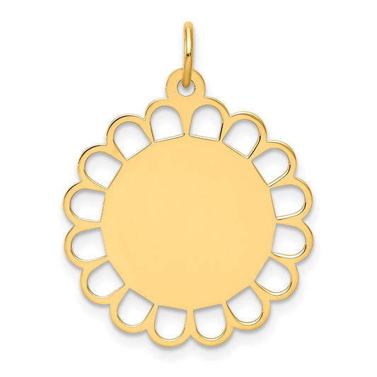 14k Plain .011 Gauge Engravable Round Flower 24x21mm Disc Charm