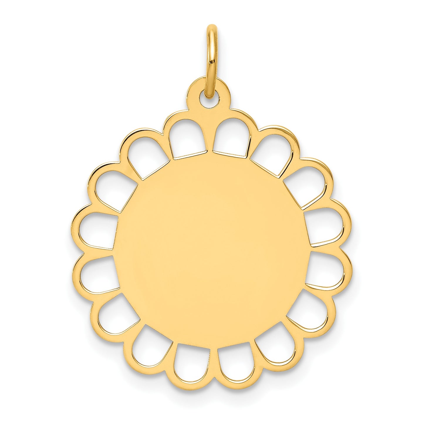 14k Plain .018 Gauge Engravable Round Flower 24x21mm Disc Charm