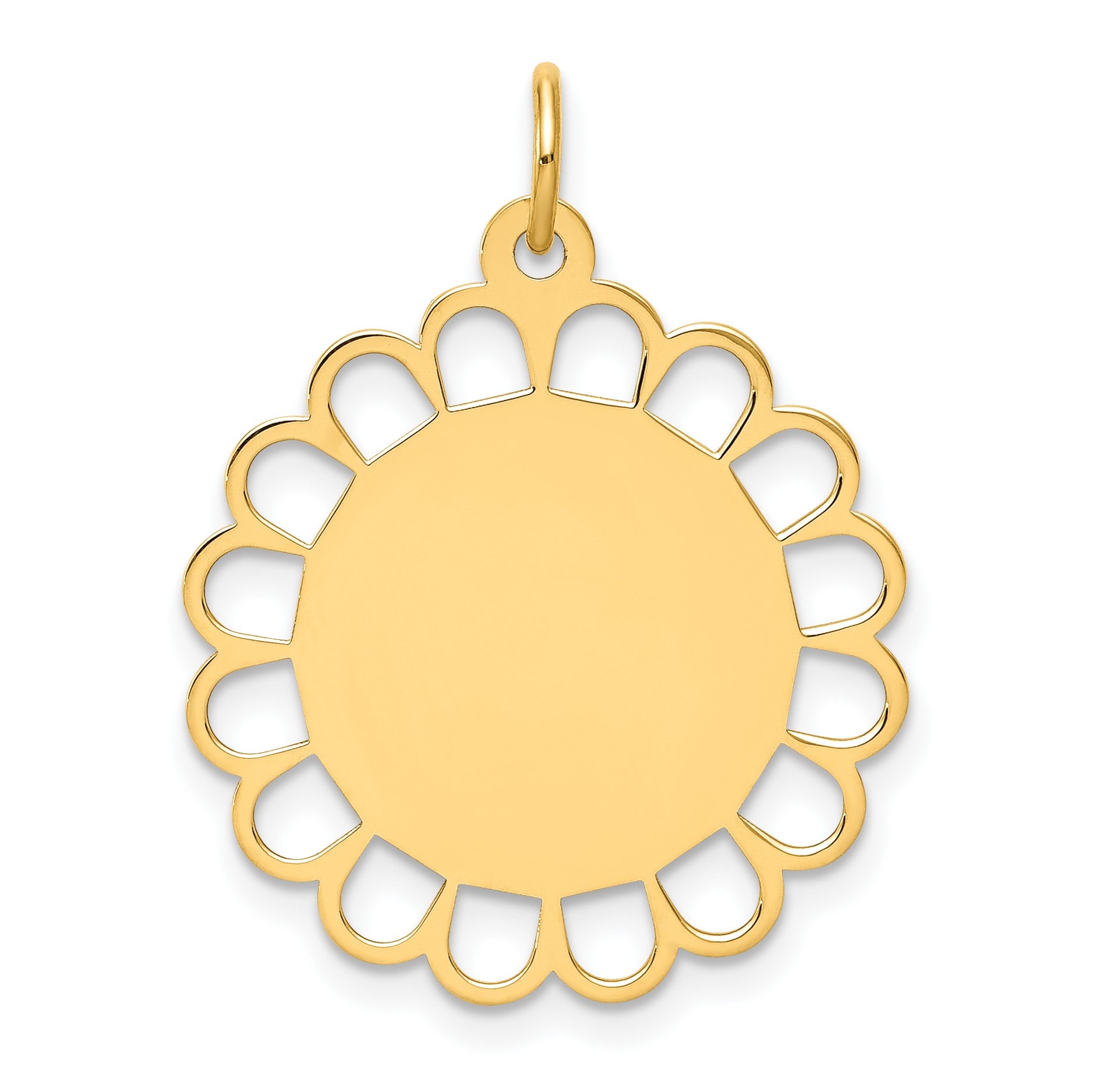 14k Plain .018 Gauge Engravable Round Flower 24x21mm Disc Charm