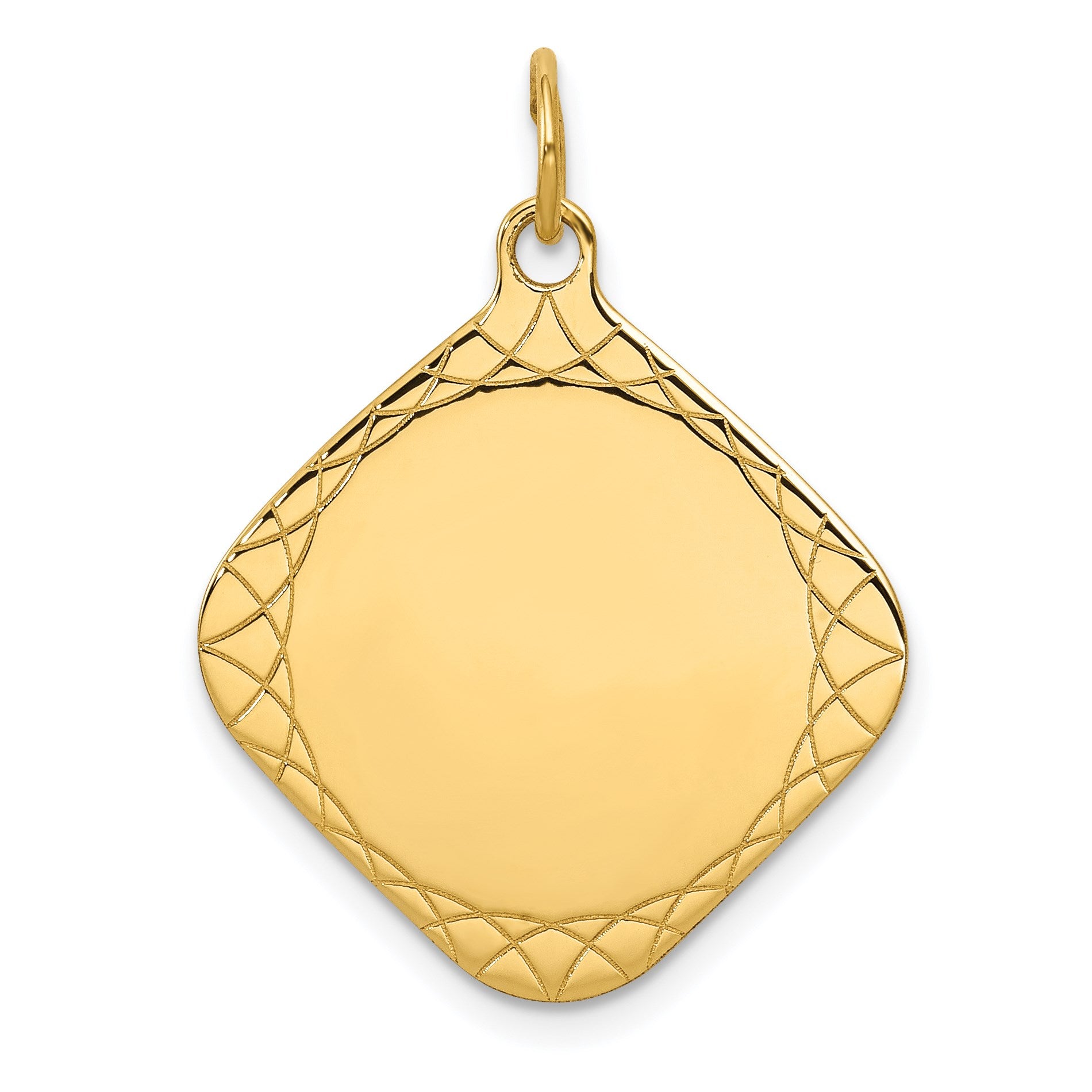 14k Patterned .018 Gauge Diamond-Shaped Engravable 24x21mm Disc Charm