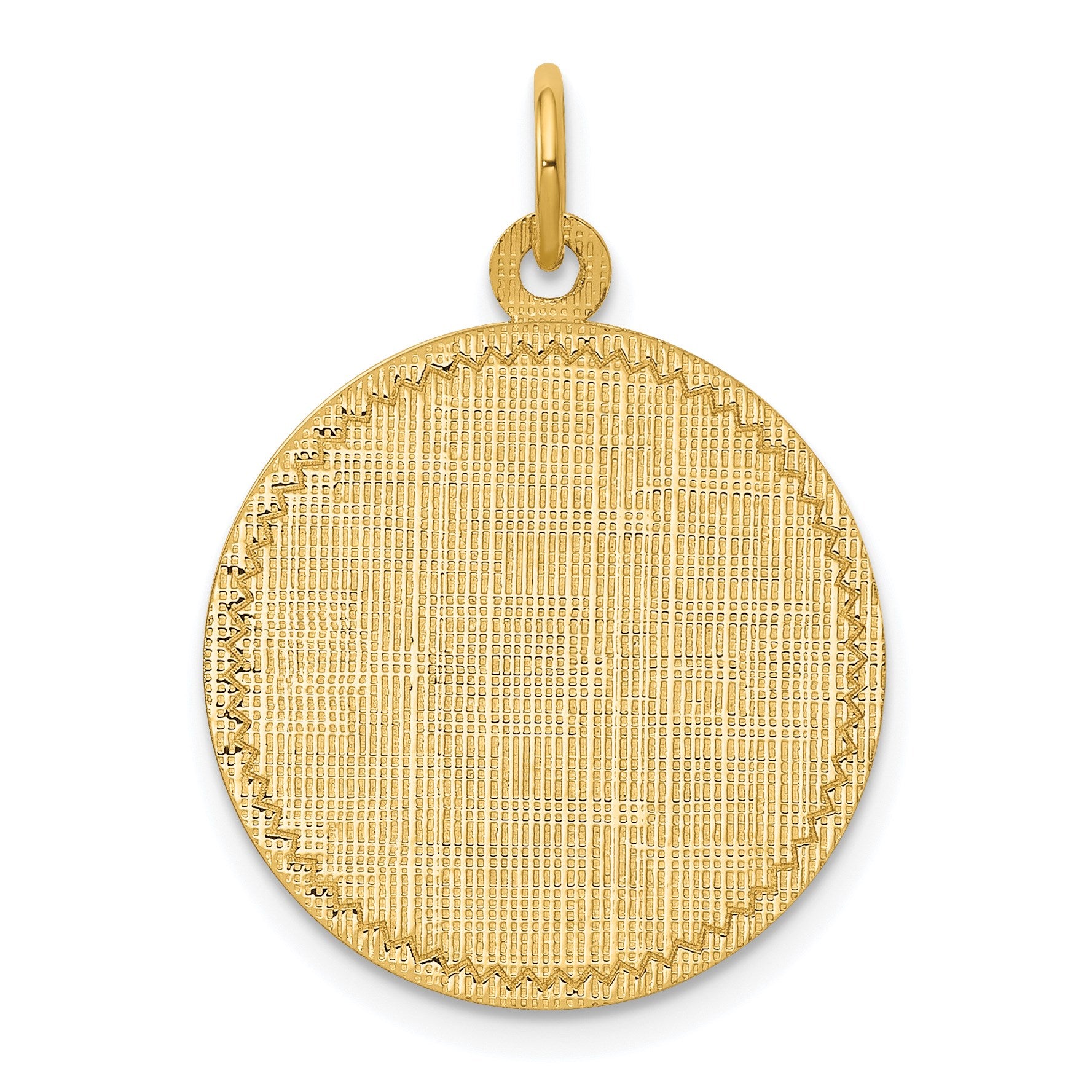 14k Patterned with Zig-Zag Edge .013 Gauge Round Engravable 22x19mm Disc Charm