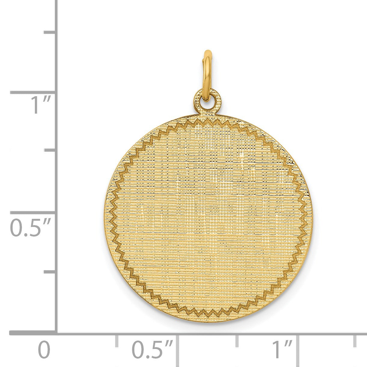 14k Patterned with Zig-Zag Edge .018 Gauge Round Engravable 26x22mm Disc Charm