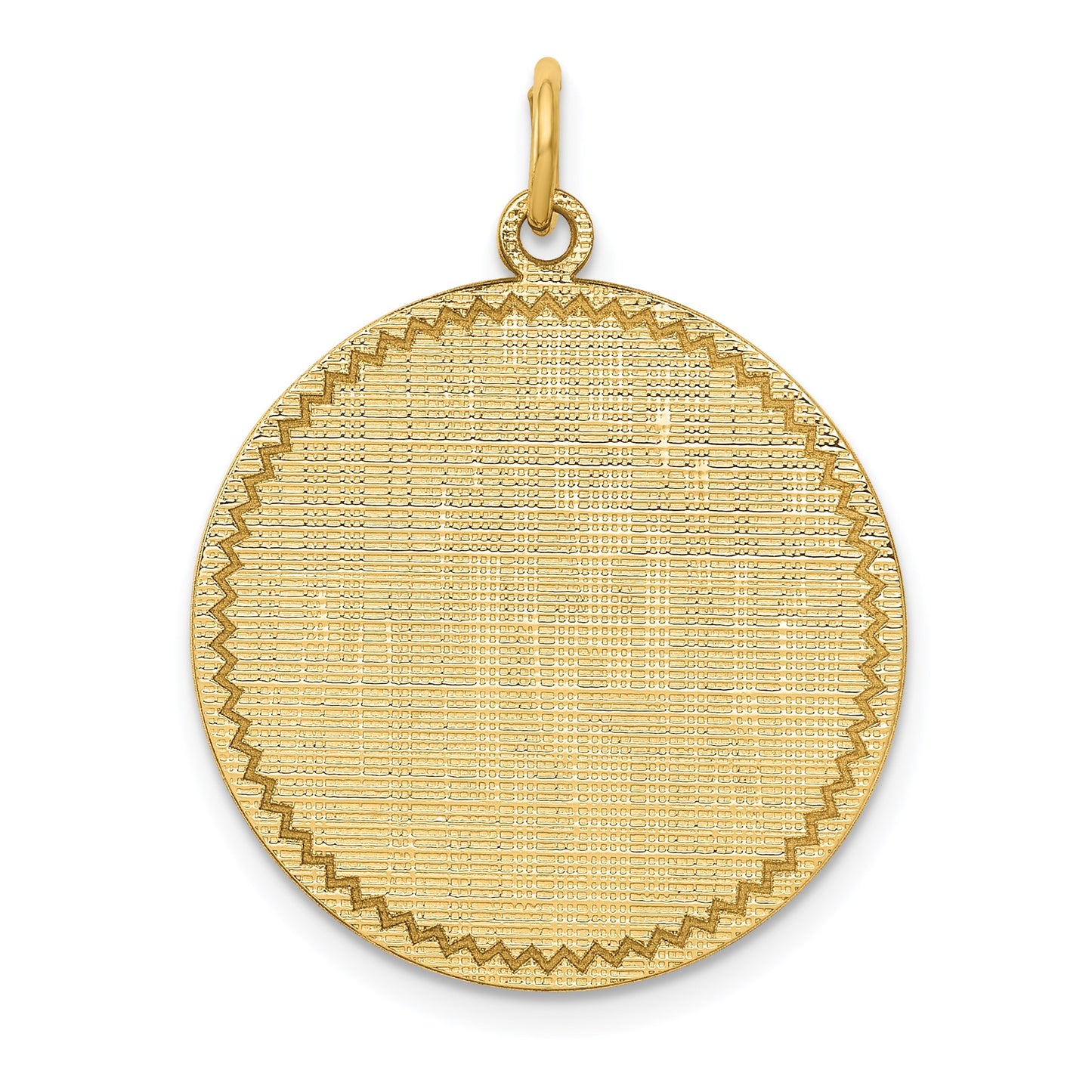 14k Patterned with Zig-Zag Edge .018 Gauge Round Engravable 26x22mm Disc Charm