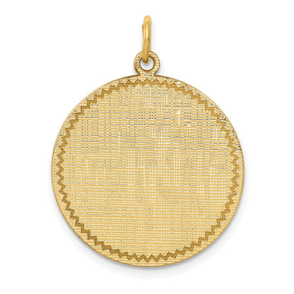 14k Patterned with Zig-Zag Edge .018 Gauge Round Engravable 26x22mm Disc Charm