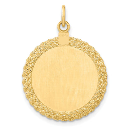 14k Patterned with Rope Edge .013 Gauge Engravable Round 27x21mm Disc with Satin Back