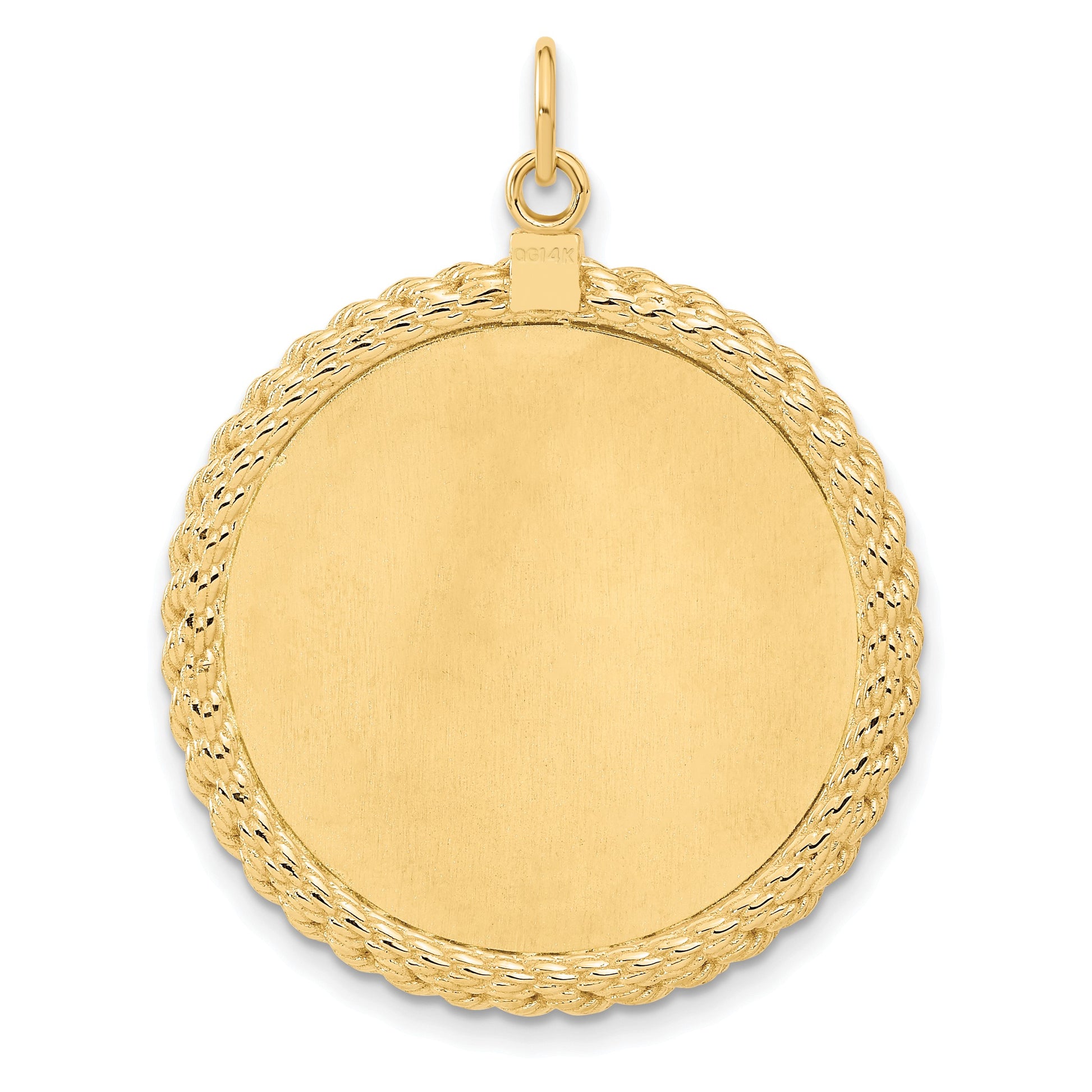 14k Patterned with Rope Edge .013 Gauge Engravable Round 34x28mm Disc with Satin Back