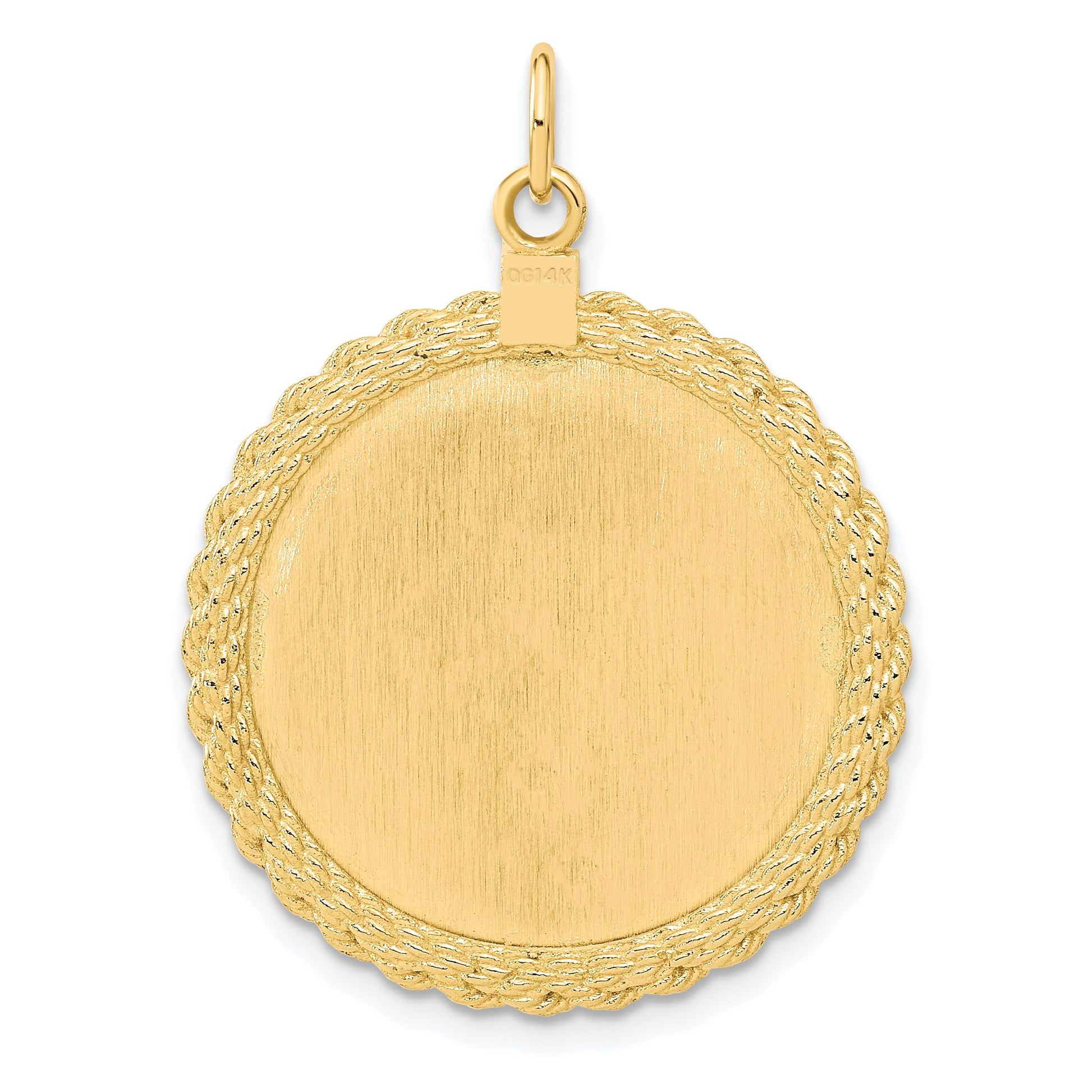 14k Patterned with Rope Edge .013 Gauge Engravable Round 31x26mm Disc with Satin Back