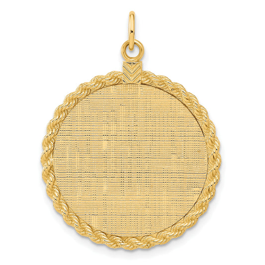 14k Patterned with Rope Edge .013 Gauge Engravable Round 31x26mm Disc with Satin Back
