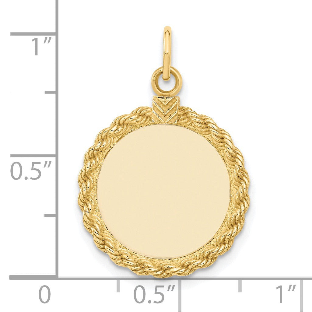 14k Plain .013 Gauge Round Engravable 22x17mm Disc with Rope Edge Charm