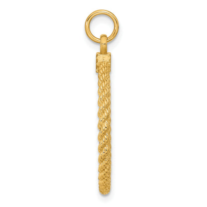 14k Plain .013 Gauge Round Engravable 27x21mm Disc with Rope Edge Charm